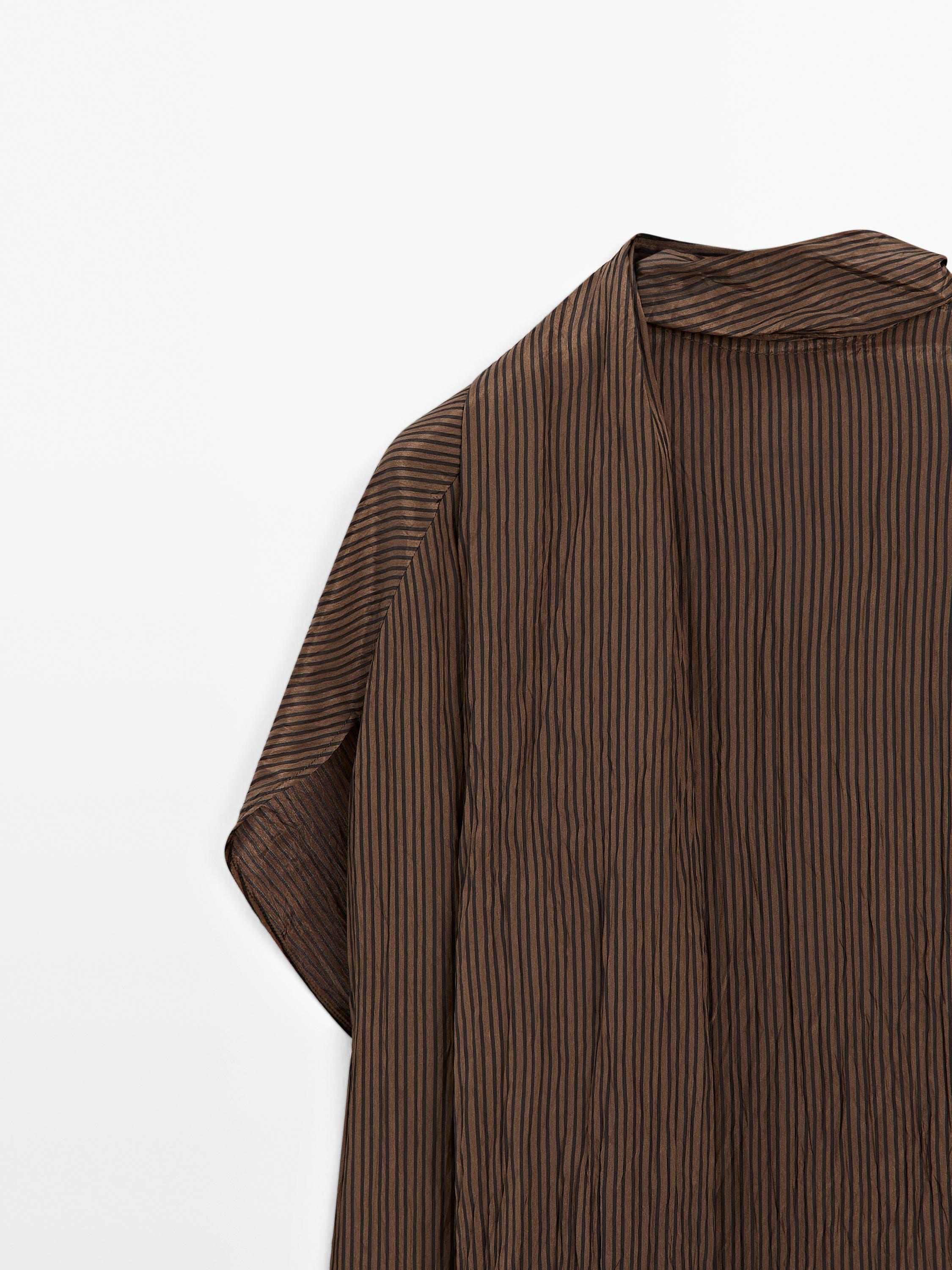 Pinstripe blouse with scarf collar